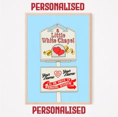 there is a sign that says personalised and has two hearts on it