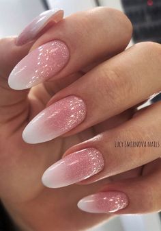 Ombre Acrylic Nails Pink, Acrylic Nails Pink Ombre, Ombre Nails Almond, Nails Pink Ombre, Acrylic Nails Pink, Ombre Acrylic, Hair Glitter, Wedding Nails Glitter, Pink Ombre Nails