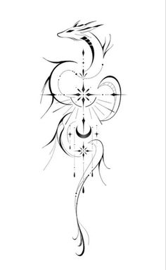 an abstract tattoo design on the back of a woman's arm