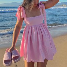 Core Outfits, Street Y2k, Mini Dress Pink, Babydoll Mini Dress, Pink Bow Tie, Beach Mini Dress, Fairy Clothes, Mini Dresses Online, Dress Stores Online