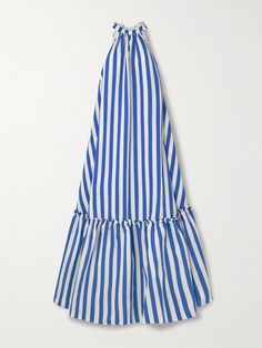 EXCLUSIVE AT NET-A-PORTER. Loretta Caponi's 'Melinda' dress perfectly encapsulates the ease of summer. It's been made by skilled artisans in Italy from striped twill that's flecked with metallic threads and has a high neckline and ruffled edges. Lift the airy, tiered skirt with espadrille wedges. Blue Striped Dress Fall, Loretta Caponi, Melinda Dress, Summer Fashion Dresses, Style And Grace, Tier Skirt, Maxi Dress Blue, Tiered Skirt, Espadrilles Wedges