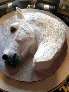 a cake shaped to look like a dog's head on top of a plate