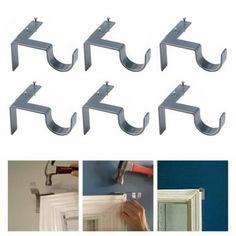 six pieces of metal brackets are shown with different angles and sizes to fit the door