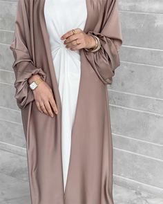 Glam' Satin Open Abaya Kimono – Ritaj Gifts Habits Musulmans, Blue Abaya, Dress Islamic, Party Long Dress, Abaya Kimono, Abaya Style, Open Abaya, Eid Ramadan, Islamic Dress