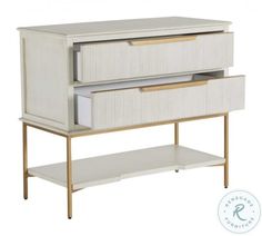 a white cabinet with two drawers on one side and an open drawer on the other