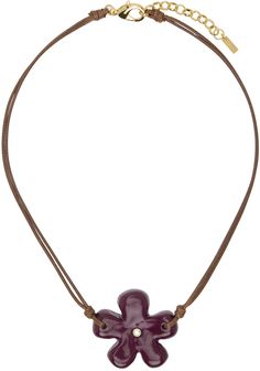 Handcrafted waxed cord necklace in purple. · Graphic pendant in purple resin · Logo plaque at adjustable lobster-clasp fastening · 14k gold-plated brass hardware Supplier color: Purple Resin Logo, Funky Necklace, Purple Graphic, Purple Resin, Jewelry Tattoo, Purple Necklace, Gem Necklace, Funky Jewelry, Jewelry Lookbook