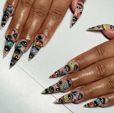 Crazy Nail Art, Boho Nails, Long Stiletto Nails, Eye Nail Art, Funky Nail Art, Dope Nail Designs, Unique Acrylic Nails