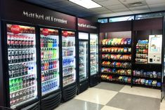 a grocery store filled with lots of vending machines