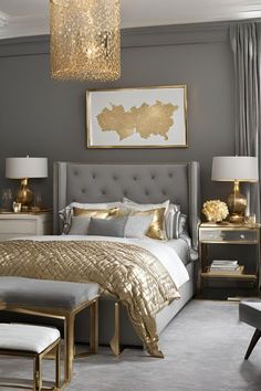 #BEAUTY ,#REALATIONSHIPS #Fashion #Outfits #Winter Outfits #Animals Grey And Gold Room Ideas Bedroom, Grey And Gold Bedroom Decor, White Gold And Grey Bedroom, Gold And Gray Bedroom, Gray Bedroom Ideas With Pop Of Color, Gold Apartment