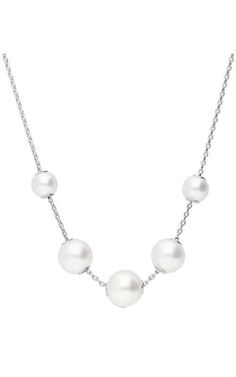 Mikimoto Pearls in Motion Pearl Necklace (MPQ10082AXXW). Akoya A+ quality pearls ranging from 5.5mm to 7.5mm are delicately placed on an 18k White Gold chain. 18" Chain. The pearls can be slid up and down the chain to create different looks, while a mechanism holds them securely in place whe... Diamond Accessories, White Gold Chain, Mikimoto Pearls, White Gold Chains, Square Diamond, Akoya Pearls, Sea Pearls, Oval Cut Diamond, Princess Diamond