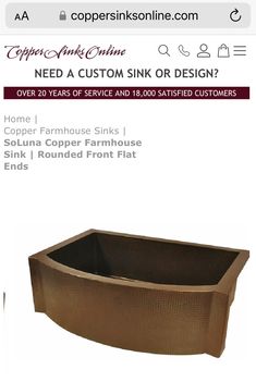 an advertisement for copper sink with the price tag below it and description on the bottom