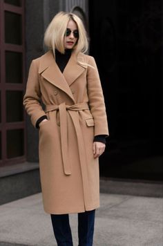 Beige Notch Lapel Wool Coat For Winter, Beige Long Wool Coat With Double Button Closure, Beige Wool Long Coat With Double Button Closure, Beige Long Pea Coat For Office, Long Beige Pea Coat For Office, Wedding Skirt Top, Camel Coat Outfit, Camel Wool Coat, Fall Fashion Coats