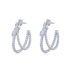 Crossover Double Hoop Earrings with Diamonds Diamond Earrings Double, Luxury Dual-tone Earrings For Gift, Luxury Fusion Hoop Jewelry, Luxury Pierced Dangle Hoop Earrings, Luxury Dangle Hoop Earrings For Anniversary, Luxury Fusion Dual-tone Earrings, Luxury Dual-tone Festive Earrings, Luxury Dual-tone Earrings As Gift, Diamond J Shape Earrings