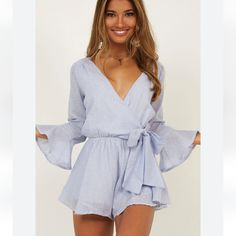 Showpo Sunday Breeze Playsuit Romper/ 6. - Partially Lined Color: Blue Strip “Excellent Condition” Look The Photos I Accept Reasonable Offers. Don't Forget To Take A Tour Of My Closet, You Never Know What You Can Find. Summer Long Sleeve Jumpsuits For Day Out, Fitted Long Sleeve Summer Jumpsuit, Chic Light Blue V-neck Jumpsuit, Fitted Long Sleeve Summer Jumpsuits And Rompers, Summer Fitted Long Sleeve Jumpsuits And Rompers, Light Blue V-neck Jumpsuit For Party, Elegant Light Blue Jumpsuits And Rompers For Summer, Chic Long Sleeve Jumpsuits For Vacation, Chic Long Sleeve Jumpsuits And Rompers For Vacation