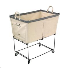 a large laundry basket on wheels with handles