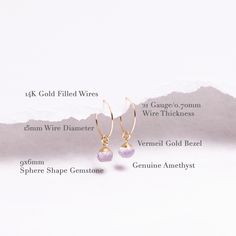 Pink Amethyst Gemstone Earrings / Sphere Drop Shaped Facet Genuine Amethysts on 14k Gold Filled Ear wires / Gifts under 40 for her, bff Gemstones: 9x6mm approximately Bezel: Vermeil Gold (14k Gold over Sterling Silver) Ear Wires: 14K Gold Filled Wire: 21 gauge / 0.70mm thick Wire Diameter: 15mm Gemstone: Genuine Pink Amethyst Note that due to the handmade nature of these genuine stones, measurements are approximately and might vary slightly for each stone. Made in the USA. Jewelry Care: To exten 14k Gold Filled Birthstone Hoop Jewelry, Gold Amethyst Dainty Earrings, Dainty Gold Amethyst Earrings, Gemstone Hoop Earrings As A Gift, Adjustable Gemstone Hoop Earrings As Gift, Adjustable Gemstone Hoop Earrings For Gift, 14k Gold Filled Gemstone Hoop Earrings For Gift, 14k Gold Filled Gemstone Hoop Earrings As Gift, Dainty Gemstone Hoop Earrings As Gift