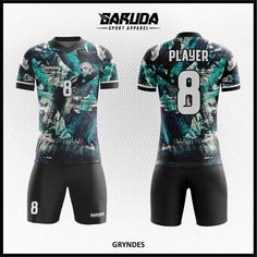 the front and back of a soccer jersey with an image of a player on it