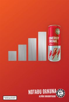 the energy drink is being displayed on an orange background