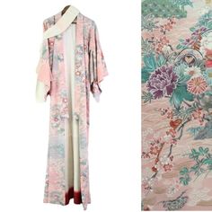 Japanese Kimono Dress Floral Pink ***Womens Used Good - No Flaws To Note, No Material Tag Seems Handmade Length 63.5" Included Sash Lined Material Feels Study - Could Be Meisen Silk Japanese Kimono Dress, Floral Pink Dress, Kimono Floral, Pink Floral Dress, Kimono Dress, Japanese Kimono, Dress Floral, Kimonos, Pink Dress