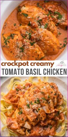 crockpot creamy tomato basil chicken is an easy and delicious dinner that's ready in less than 30 minutes