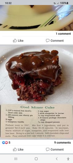 two pictures showing different types of desserts on the same page, one with chocolate frosting and another with caramel