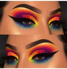 Makeup Ideas Eyeshadows Colorful, Colorful Eyeshadow Looks, Rainbow Eyeshadow, Cute Eyeshadow Looks, Carnival Makeup, Pride Makeup, Eye Makeup Ideas, Rainbow Makeup