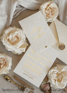 Are you looking for the perfect wedding invitation that combines elegance and luxury? Look no further than our Blush Gold Wedding Invitation with chiffon torn bow and mirror gold monogram. This stunning invitation is sure to impress your guests with its unique design and attention to detail. If you're a fan of intricate details and sophisticated designs, our Vellum Wrapping Golden Elegant Roses Floral Wedding Invitation with 3D embossed flowers is the perfect choice for you. The stunning vellum