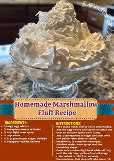 homemade marshmallow fluff recipe in a glass bowl