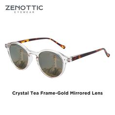 Round Frame Sun Glasses Polaroid Lens UV400 Goggles\Shades Tennis Bags, Round Frame Sunglasses, Gold Mirror, Eye Protection, Sunglasses Branding, Polarized Lenses, Retro Stil, Skorts