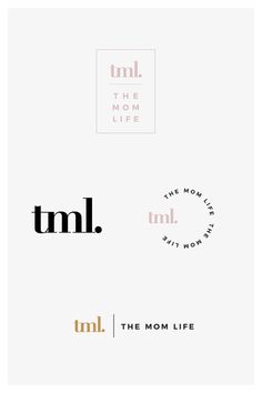 three different logos for the mom life brand, including one that is black and white