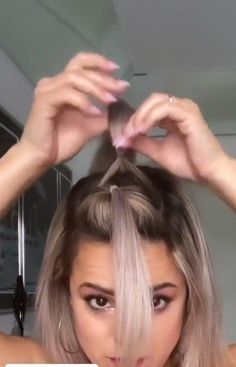 Easy Festival Hairstyles Short Hair, Bangs Updo Pulled Back, Messy Front Hairstyles, Faux Mohawk Short Hair, Medium Hair Dos Easy, Bangs Up Hairstyle, Hairstyles To Get Bangs Out Of Face, Hair Dos For Shorter Hair, Game Day Hairstyles Short Hair