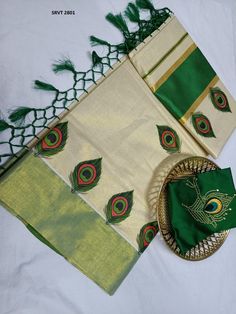 Kerala Cotton Set Saree with Stitched Blouse  ,Peacock feather printed golden border Saree Length : 6.25 Mtr + 1 mtr blouse material You  can order Set Saree with stitched blouse or with blouse material only If stitched blouse need, we will provide you a measurement chart at the time of placing the order. As per the measurement given by the customer we will stich the blouse with separate lining material. Tailoring will take minimum 7 days additional for dispatch. It is the most preferred outfit for celebrations and auspicious days. Will always remain untouched in the fashion world. Worn on festive occasions , Party, Marriage Occasions. Please provide your telephone number during check out for easy shipment MORE FROM OUR STORE ➤ Women Clothing https://www.etsy.com/shop/FortuneTrade?ref=sear Green Cotton Traditional Wear With Motifs, Chanderi Saree With Peacock Design, Chanderi Saree With Peacock Design For Puja, Green Bohemian Sets For Puja, Bohemian Green Sets For Puja, Bohemian Green Puja Sets, Festival Saree Sets With Peacock Design, Diwali Chanderi Traditional Wear With Peacock Design, Green Cotton Saree For Eid