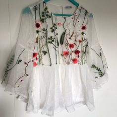 Garden Floral Sheer Fabric Blouse. Runs Small. Size S. Ordered Online But Didn’t Fit. Never Worn Nwot Feminine Long Sleeve Tops For Garden Party, Spring Long Sleeve Blouse For Garden Party, Long Sleeve Blouse For Spring Garden Party, Long Sleeve Blouse For Garden Party In Spring, Chic Embroidered Blouse For Spring, Feminine Floral Embroidered Tops For Garden Party, Feminine Floral Embroidery Tops For Garden Party, Floral Print Blouse For Garden Party, Spring Brunch Blouse With Floral Embroidery