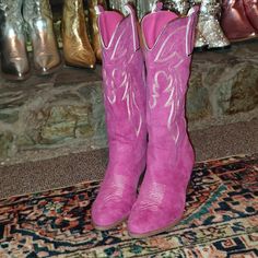 Women's Rose Pink Faux Suede Cowboy Boots New In Boutique Pink Round Toe Mid-calf Boots For Spring, Spring Pink Mid-calf Boots With Round Toe, Pink Leather Mid-calf Boots For Spring, Pink Leather Mid-calf Boots With Round Toe, Casual Pink Mid-calf Boots For Spring, Pink Pointed Toe Boots For Fall, Pink Western Boots With Round Toe, Pink Western Boots For Fall, Pink Closed Toe Winter Boots