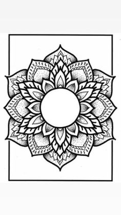 a black and white drawing of a flower with an empty circle in the center on top