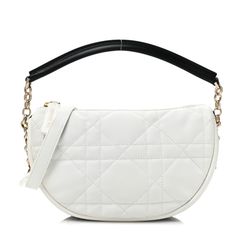 This is an authentic CHRISTIAN DIOR Lambskin Cannage Small Dior Vibe Hobo Bag in White. This stylish shoulder bag is finely crafted of white lambskin and features a Christian Dior signature logo on the bottom. The bag features a black leather handle, a longer white leather shoulder strap, and gold hardware. The zipper opens to a white microfiber interior with a patch pocket. White Quilted Bag For Formal Occasions, White Quilted Evening Bag, Luxury White Quilted Shoulder Bag, Elegant White Quilted Bag, Designer White Soft Leather Bag, White Quilted Top Handle Bag, Luxury Quilted Cream Shoulder Bag, White Quilted Shoulder Bag, Chic White Quilted Bag