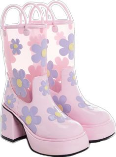 Retro Round Toe Platform Boots For Spring, Trendy Spring Rain Boots With Round Toe, Retro Platform Boots For Spring, Cute Spring Platform Boots, Funky Spring Boots, Summer Pink Platform Boots, Pink Platform Boots For Summer, Trendy Spring Platform Boots, Trendy Platform Boots For Spring