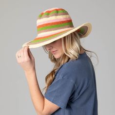 Introducing the Women's Crocheted Brim Hat, hand-made from 100% cotton, offering UPF50+ sun protection and a 4.25" brim. Crafted with quality and care, this packable hat comes in two eye-catching stripe colors. Perfect for a summer day in the sun! Features: Colors: Blue Stripe and Multi Stripe Materials: 100% Cotton Brim Size: 4.25" Brim Size: 57cm Structured Brim Edge Packable UPF 50+ Sun Protection Bohemian Sun Hat For Vacation In Warm Weather, Cotton Brimmed Beach Hat, Cotton Brimmed Hat For Beach Season, Cotton Short Brim Hat For Beach Season, Cotton Short Brim Beach Hat, Wide Brim Cotton Hat For Beach Season, Cotton Wide Brim Hat For Beach Season, Wide Brim Cotton Beach Hat, Lightweight Multicolor Hat With Curved Brim