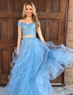 Lace Prom Dress,Off The Shoulder Prom dresss, Prom #prom #promdress #dress #eveningdress #evening #fashion #love #shopping #art #dress #women #mermaid #SEXY #SexyGirl #PromDresses Blue Tulle Prom Dress, Two Piece Prom, Chic Evening Dress, Light Blue Prom Dress, Robes D'occasion, Prom Dresses Two Piece, Blue Evening Dresses, Cute Prom Dresses, Piece Prom Dress