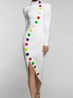 Inspiration Dress, High Neck Midi Dress, Long Sleeve Fitted Dress, Dress Designer, Slim Fit Dresses, Super Ideas, White Midi Dress, Long Sleeve Midi Dress, Mode Inspiration