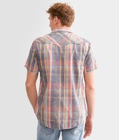 BKE Vintage Plaid Standard Shirt - Grey X-Small, Men's Greyorangecoral Washed snap front shirt Standard fit is form-fitting in the shoulders chest and bodice Contrast trim Easy Care fabric is a poly/cotton blend that helps prevent wrinkles. 60% Cotton 40% Polyester. Machine wash cold with like colors gentle cycle. Do not bleach. Tumble dry low. Warm iron if necessary.. MEN'S SHORT SLEEVE SHIRT SIZE CONVERSION CHART Tailored Fit Size XXS XS S M L XL XXL XXXL XXXXL XXXXXL Chest 36 38 40 42 44 46 4 Casual Multicolor Slim Fit Tops, Multicolor Slim Fit Cotton Tops, Fitted Casual Orange Shirt, Fitted Orange Cotton Shirt, Fitted Orange Top With Button Closure, Vintage Products, Orange Coral, Prevent Wrinkles, Conversion Chart