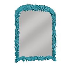 a blue mirror with leaves on it