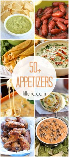 the top 50 appetizers are shown in this collage