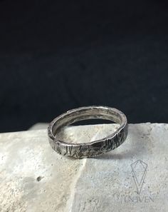 One of a kind Sterling silver ring that has been distressed and oxidized.  App. 3mm wide and 1mm thick Also perfect as a midi ring! Each piece is hand made/ distressed one by one, so the piece you'll receive may slightly differ from picture this ring will be made just for you! If you're in a rush message me and we'll try to figure something Made with love and good intent. Never miss an update, know about every sales; Join the Midnight Society https://uneven.ca/#joinmidnightsociety Rustic Hand Forged Silver Rings, Ring Horror, Crystal Jewelry Earrings, Moon Phase Ring, Ghost Gifts, Bones Bracelet, Fall Rings, Fan Jewelry, Mystical Jewelry