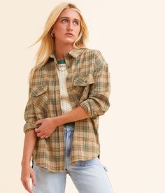 Gilded Intent Plaid Flannel Shirt - Brown X-Small, Women's Beige Boyfriend fit button down washed shirt Bust measures 44 on size small Body length 27 on size small. Layering piece(s) and/or accessories sold separately.. 100% Cotton. Machine wash cold. Do not bleach. Line dry. Cool iron if needed. Do not dry clean. Apparel & Accessories > Clothing > Shirts & Tops Boho Flannel, Womens Flannel Shirt, Flannel Women, Plaid Flannel Shirt, Accessories Clothing, Women Shirts Blouse, Shirt For Women, Women's Shirts, Boyfriend Fit