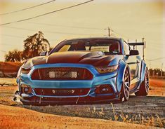 a painting of a mustang car on the road