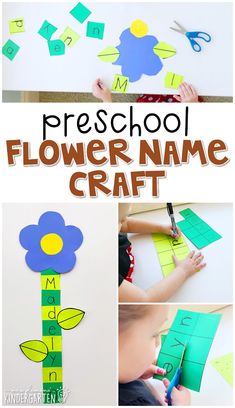 flower name craft for preschool and toddlers to make with paper, scissors, and glue