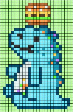 a blue cartoon character with a crown on it's head is depicted in a cross stitch pattern