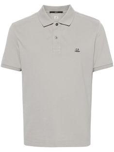 light grey stretch-cotton piqué weave embroidered logo at the chest polo collar front button placket short sleeves ribbed cuffs short side slits straight hem Versace Outfit, C P Company, Cuffed Shorts, Balenciaga Triple S, Cotton Polo Shirt, Custom Watch, Short Suit, Cotton Polo, Polo Collar