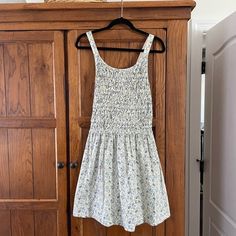 Nwot Free People Petunia Apron Bib Smocked Mini Dress Size Large! Pet And Smoke Free Home Smocked Mini Dress, Petunias, Free People Dresses, Large Size Dresses, White Green, Smocking, Apron, Free People, Mini Dress